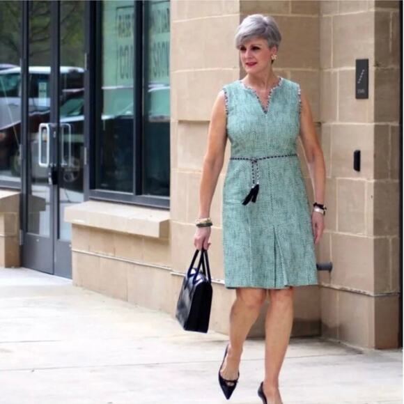 Karl Lagerfeld Green Tweed Fringe Sheath Dress Sz 12 - Picture 10 of 16